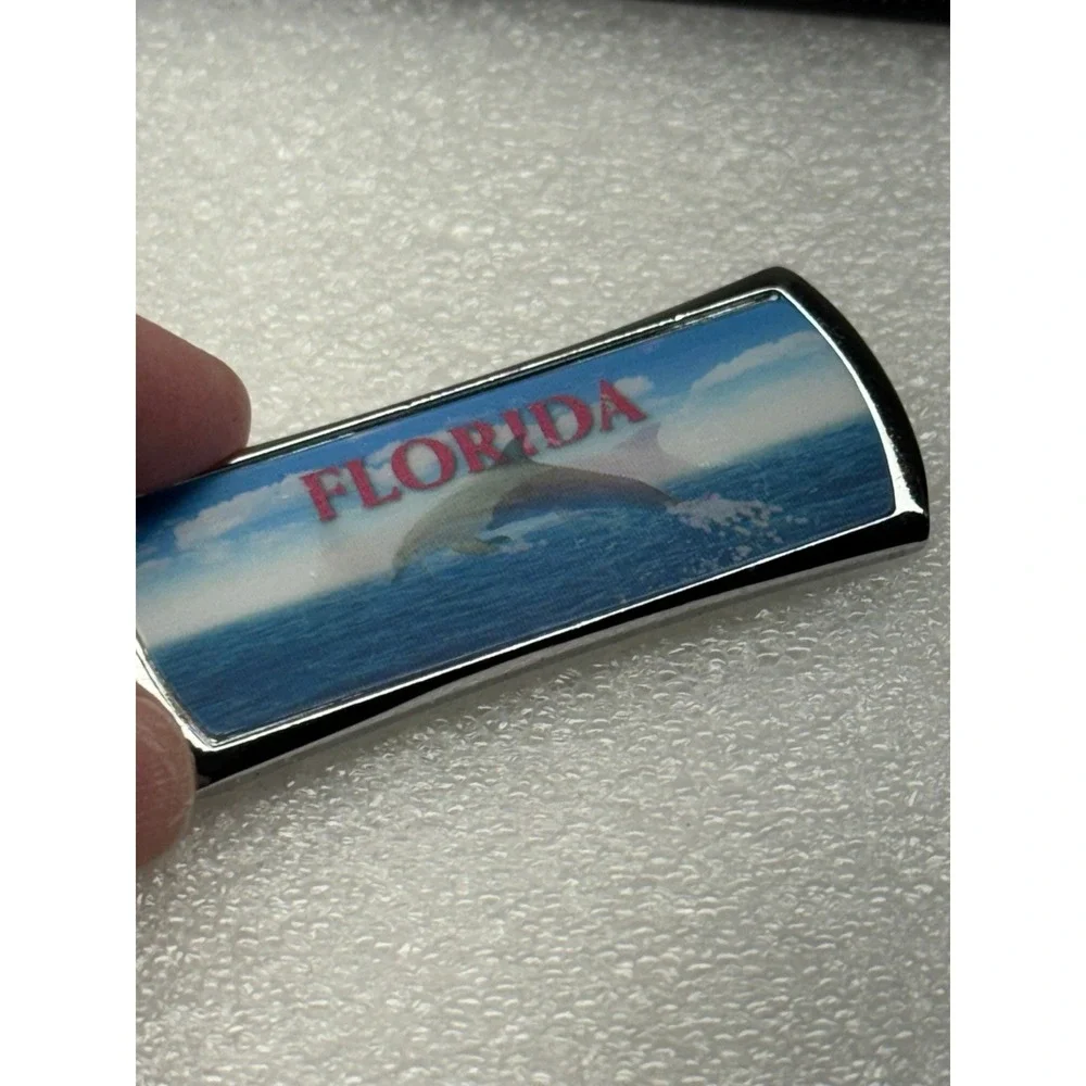 Florida Dolphin Beach‎ Scene Souvenir Keychain Metal Chrome Erica Beach Scene